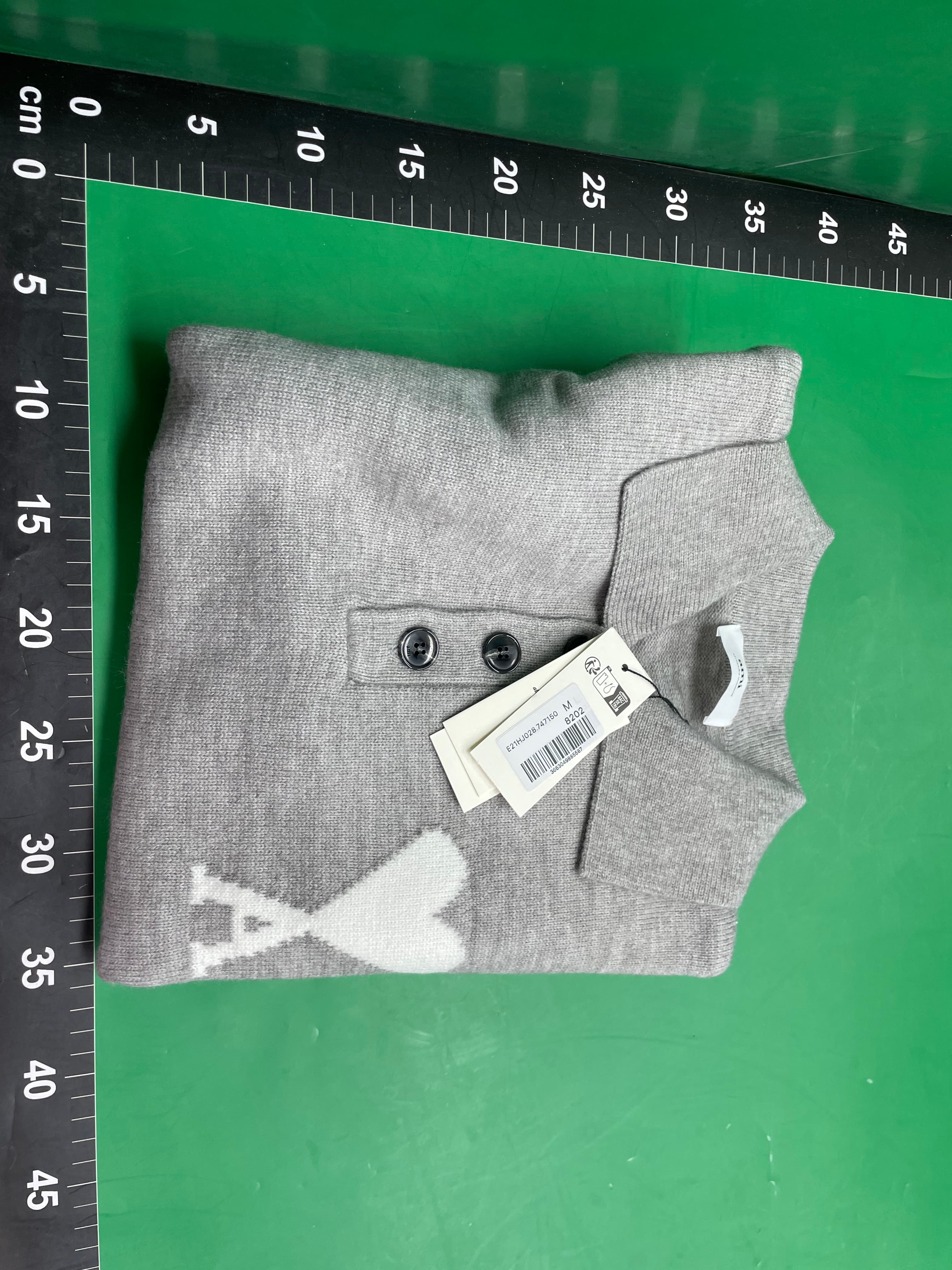 AMI白色爱心提花ADC羊驼毛混纺宽松毛衣Polo领套头毛衣男女同款 — foto QC 1