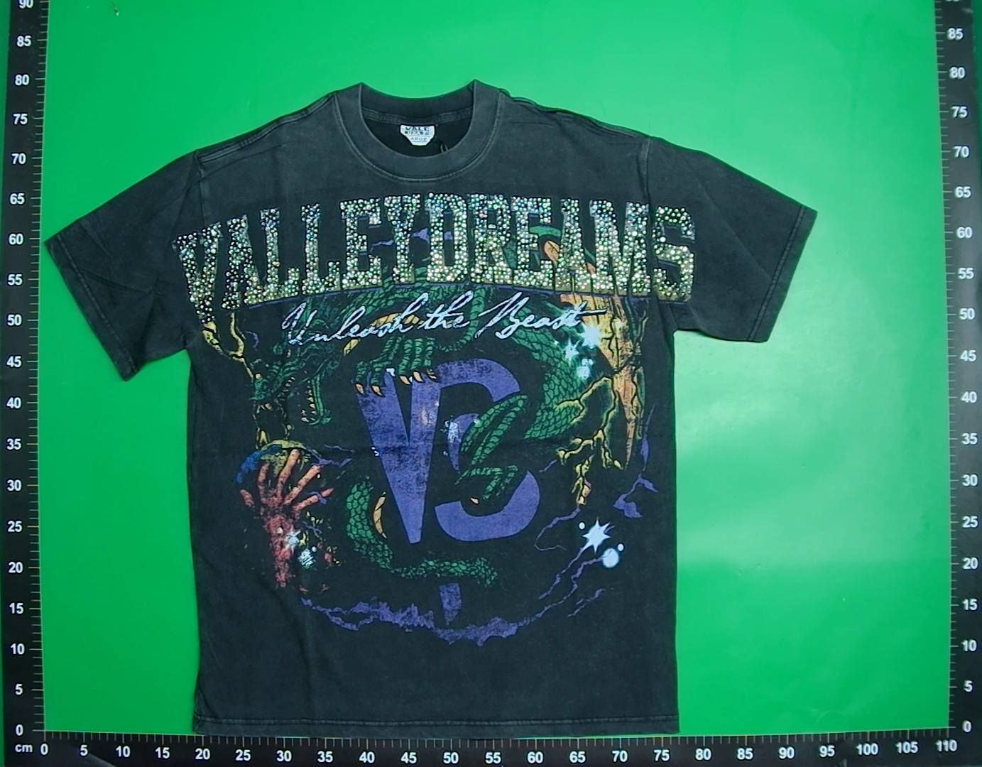 美式潮牌ValeLivesValley烫钻水洗做旧复古男女纯棉印花短袖T恤 — miniatura QC 6