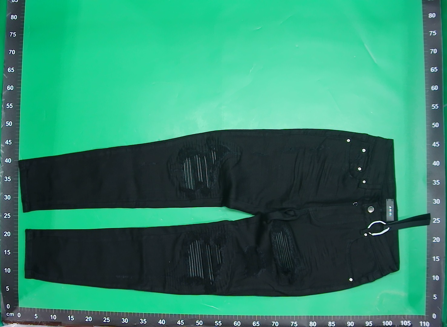高街潮牌新款AMR黑色拼皮补丁破洞牛仔裤男弹力修身显瘦小脚裤子 — miniatura QC 2