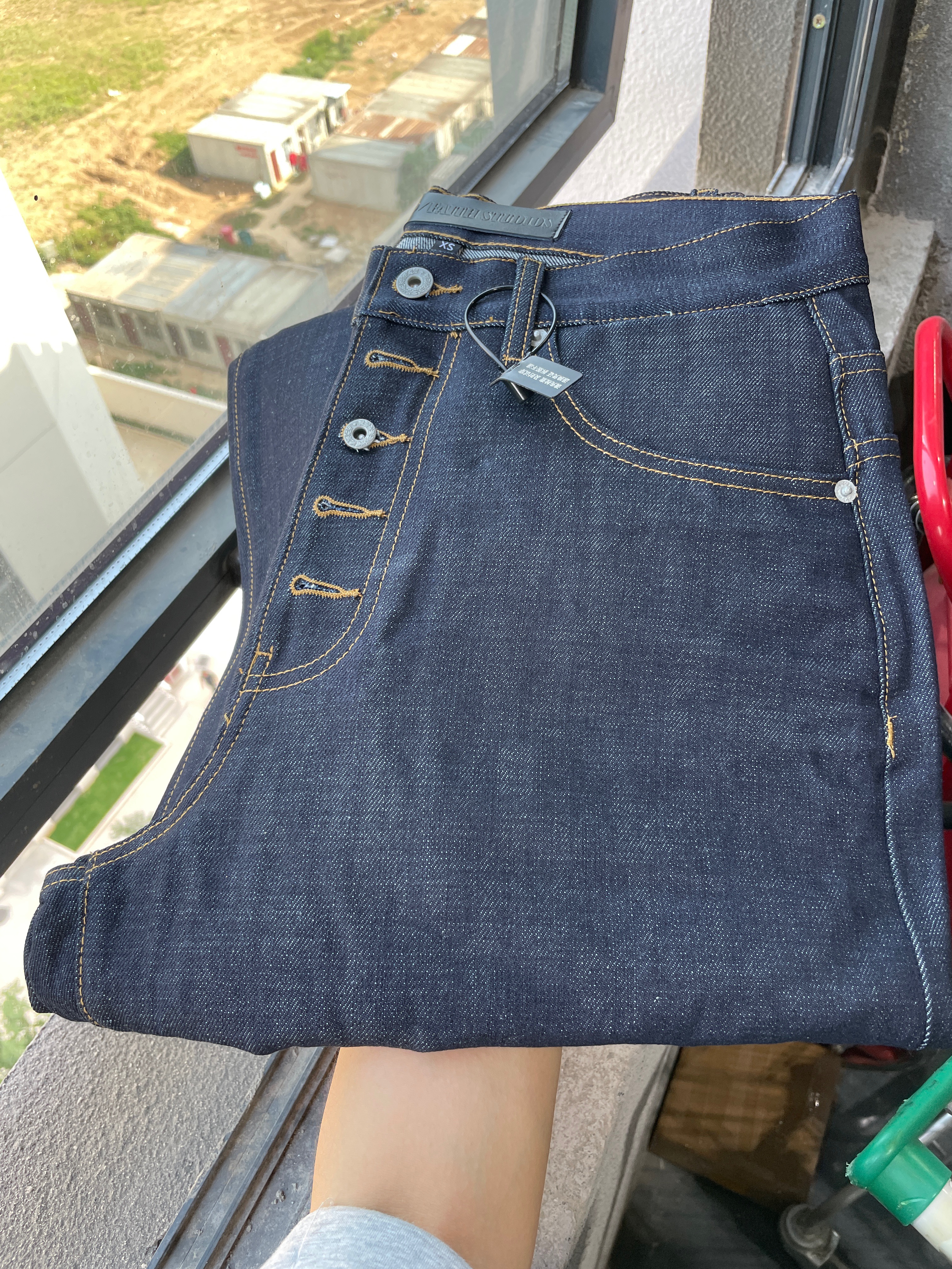 美式复古nofaith日产红边赤耳原牛弯刀牛仔裤raw denim排扣baggy — miniatura QC 5