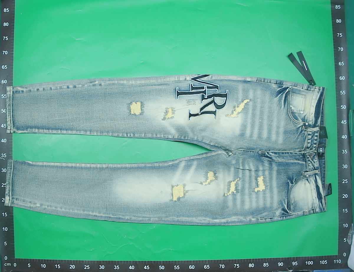 跨境美式PurpleBr高街破洞刺绣贴布复古直筒牛仔裤amlri弹力牛仔 — foto QC 1