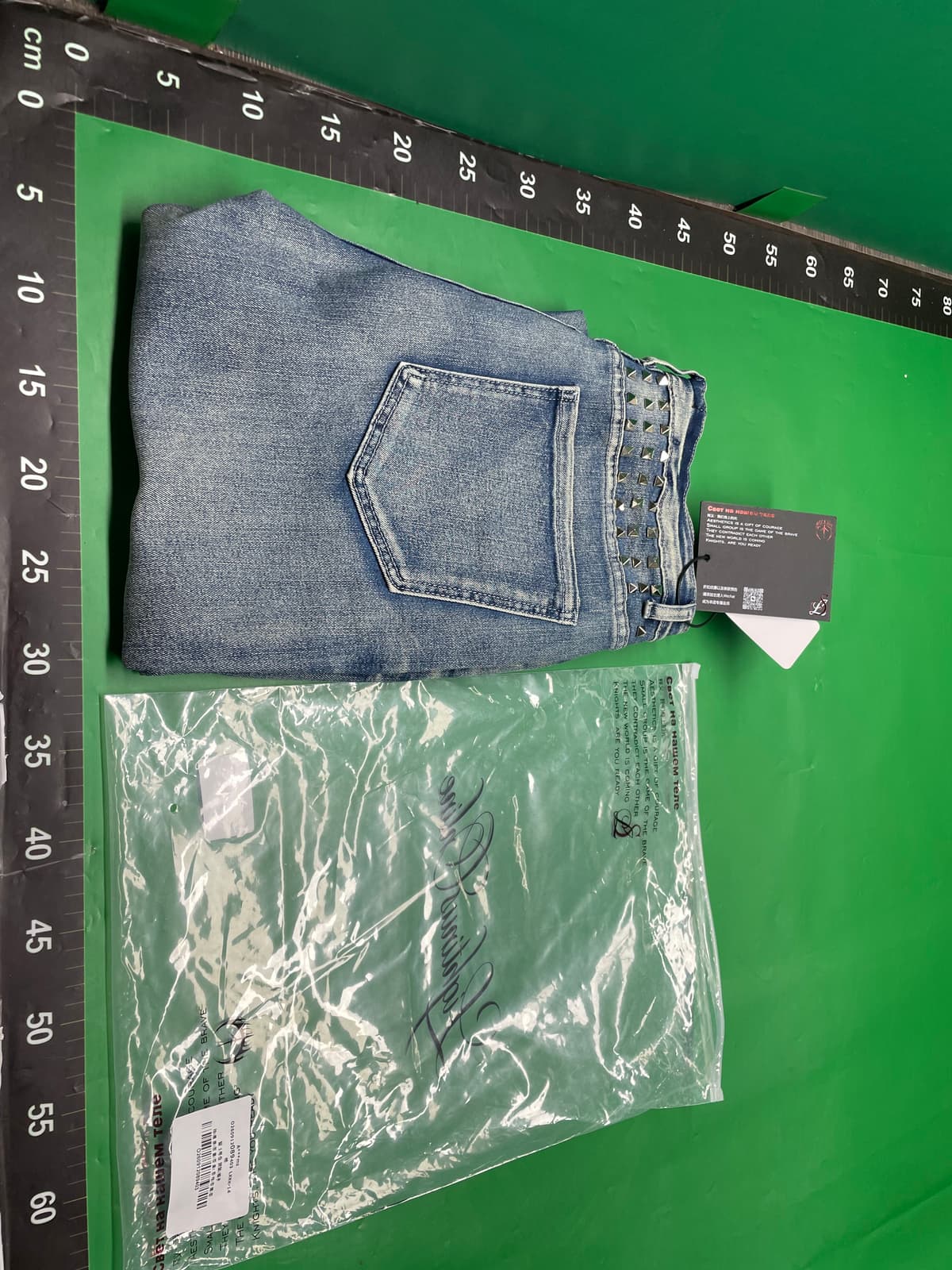 Lightinus* Ice Blue Cracked Washed 2.0 Rivet Button Whiskered Floral Curved Knife Skinny Jeans — miniatura QC 2