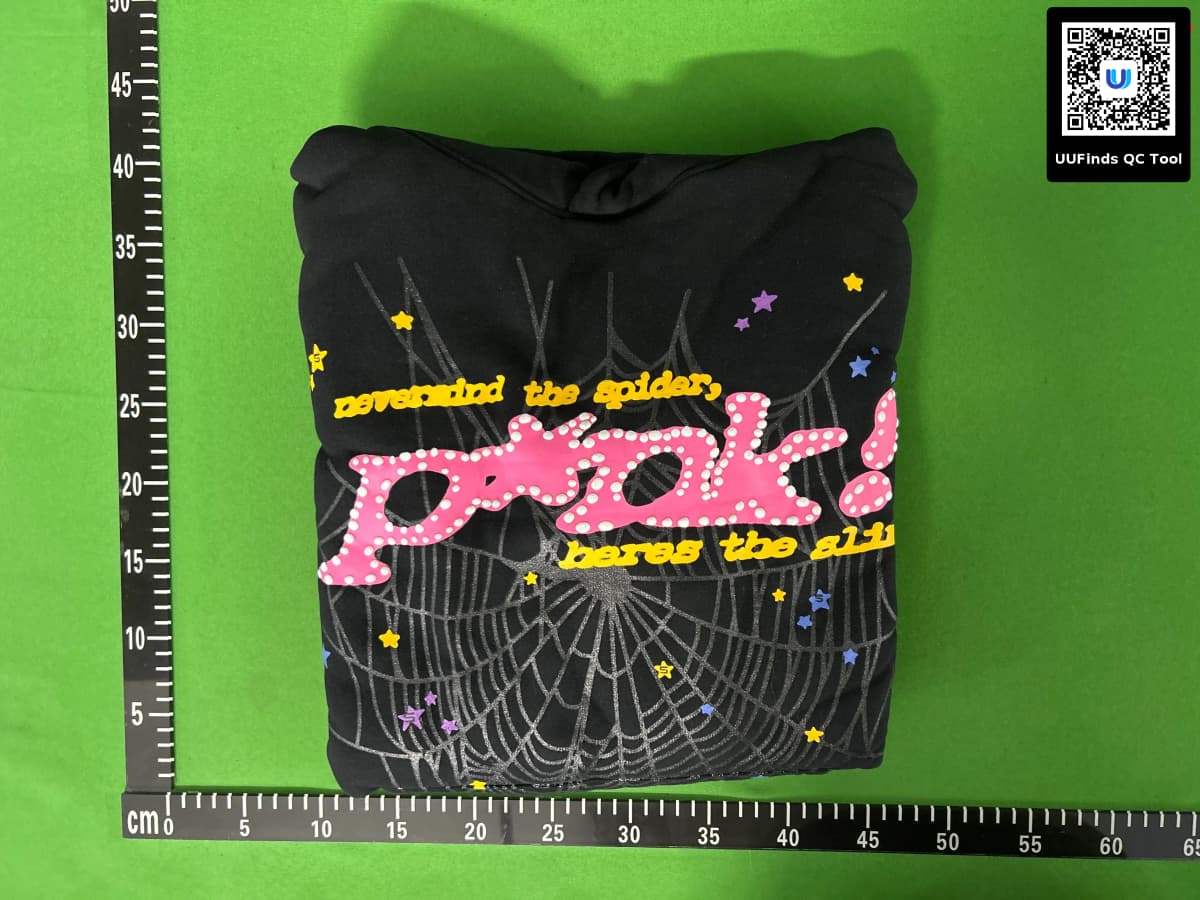 Sp5der Hoodle美式潮牌55555蜘蛛网PINK印花潮流加绒连帽衫卫衣 — foto QC 1